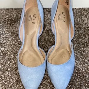 Baby blue suede heels.